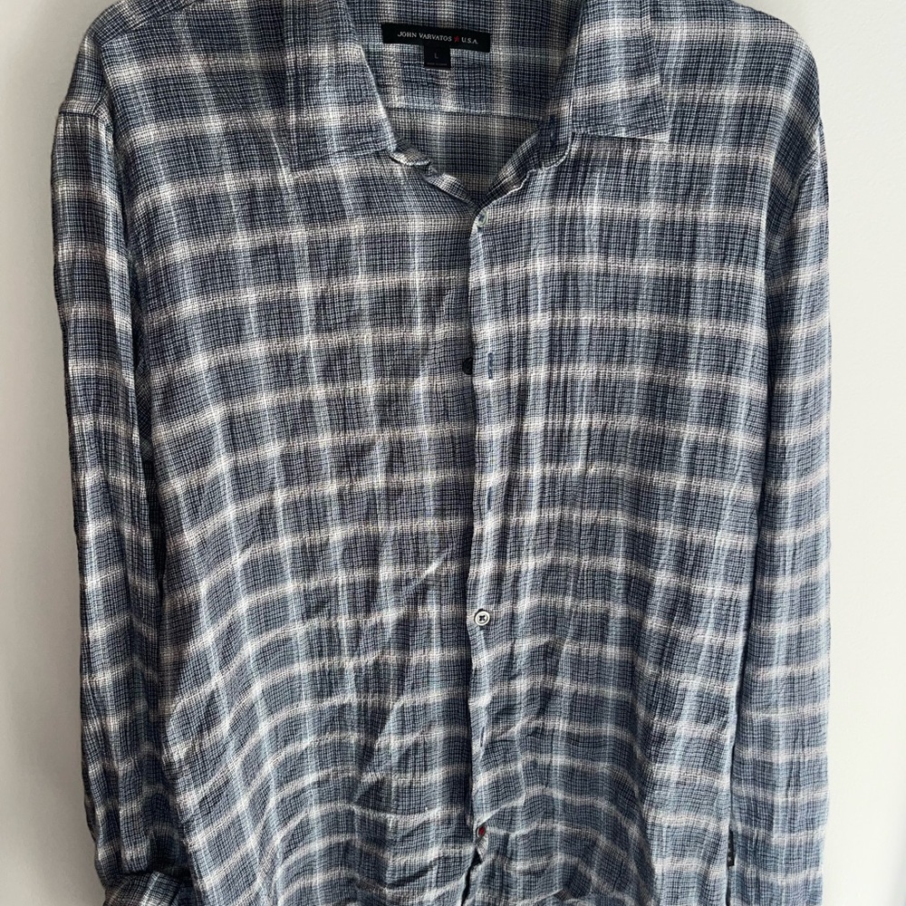 John Varatos- Men's Blue/Gray Checkered Shirt